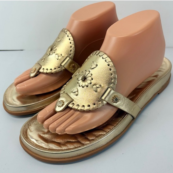 Jack Rogers Collins Slip-On Flat Sandals Womens 9M Gold Whipstitch Thong Sandals - Picture 3 of 5